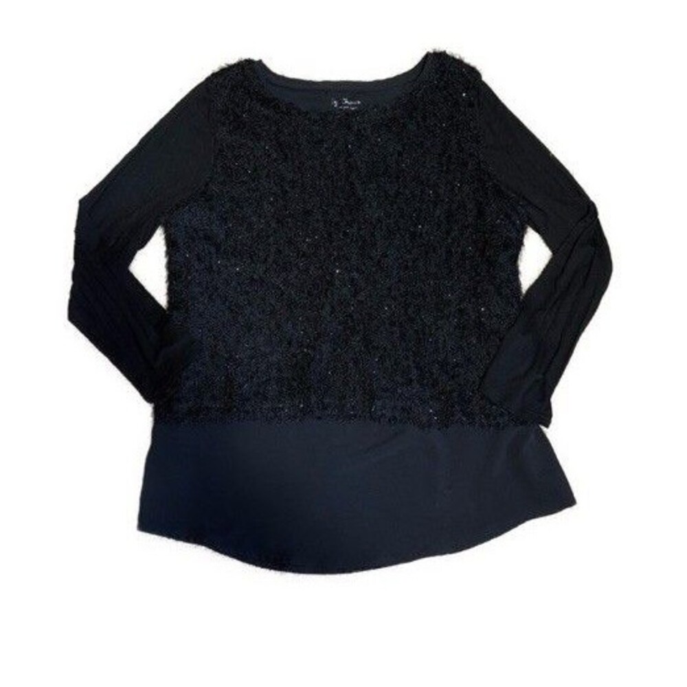 Chicos Black Fuzzy Shimmer Sheer Long Sleeve Fancy Top Size 3